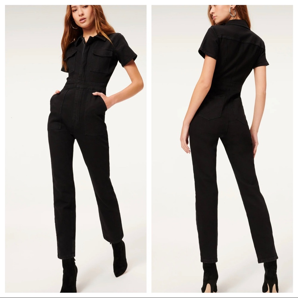 Good American fit for success short sleeve black denim jumpsuit Size 1